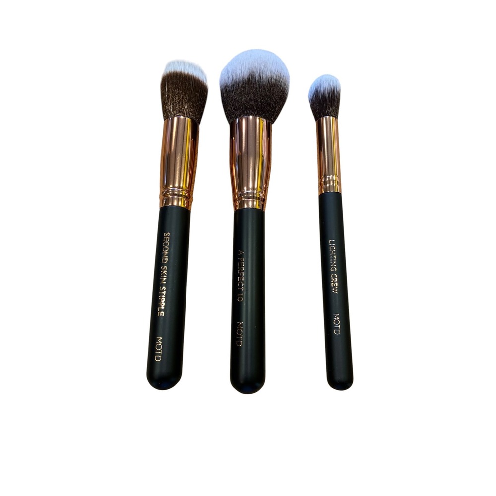 MOTD Cosmetics 3-Piece Makeup Brush Set Second Skin Stipple NWOB